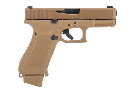 Glock G19X Gen 5 9mm pistol combines a full sized frame and compact slide, coyote finish